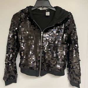 Black Sequin Zip Hoodie Jacket